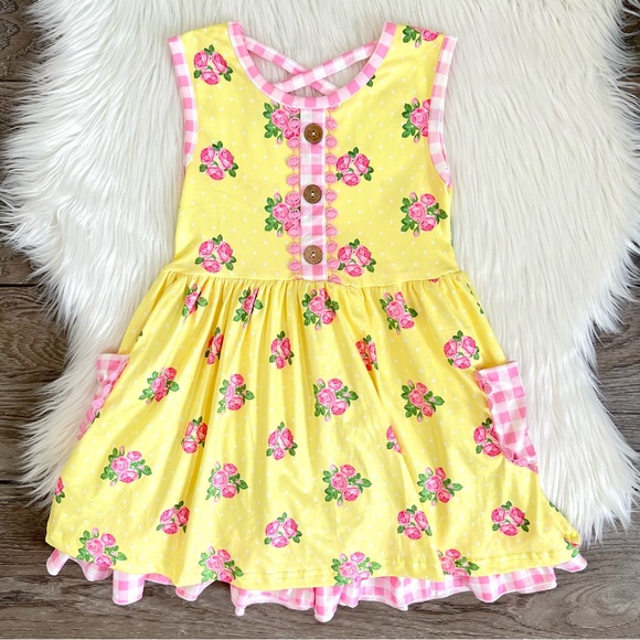 Dresses Baby Girl Boutique Yellow Floral Button Dress Poshmark